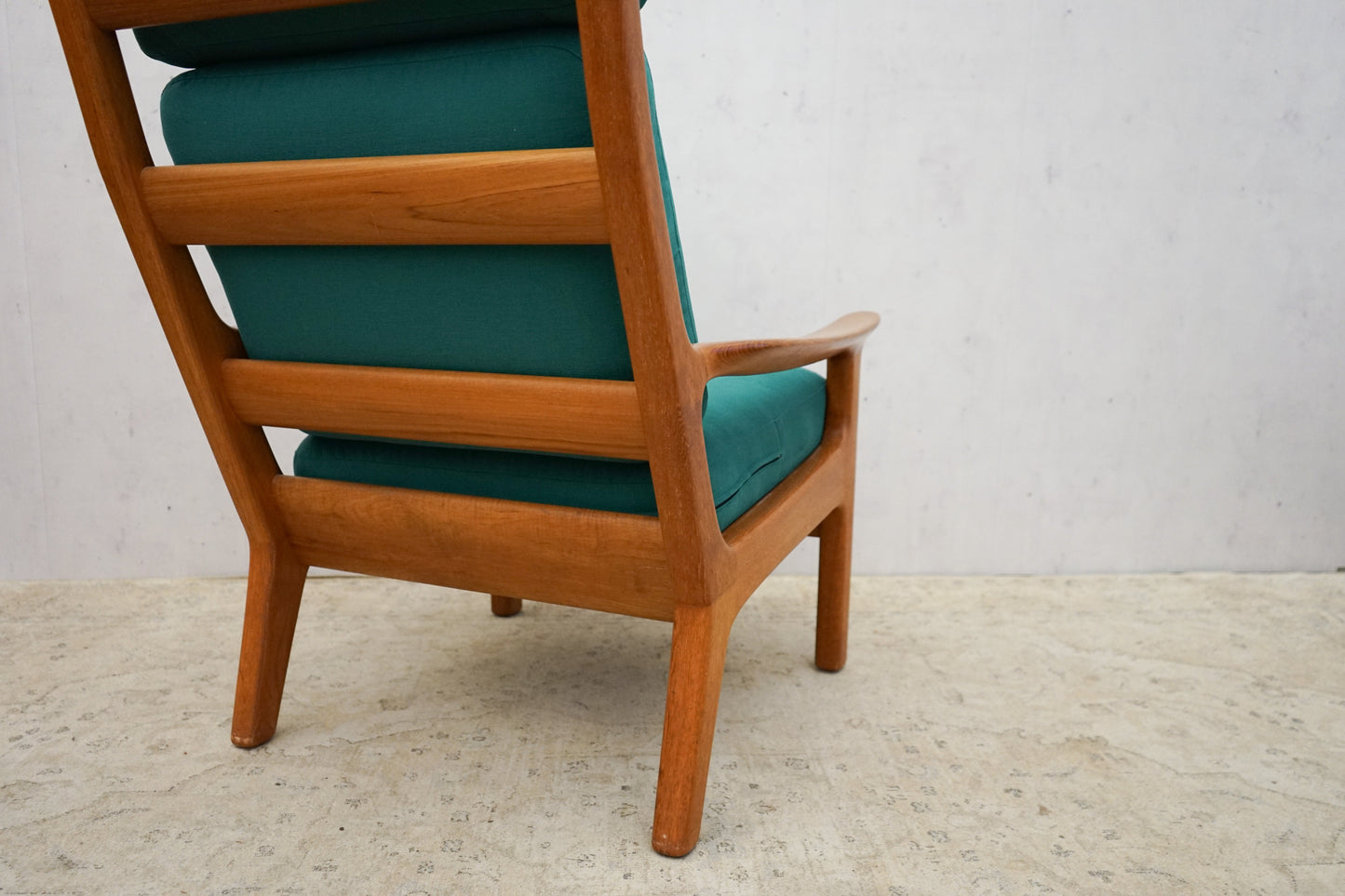 High back teak armchair new cover by Juul Kristensen Vintage