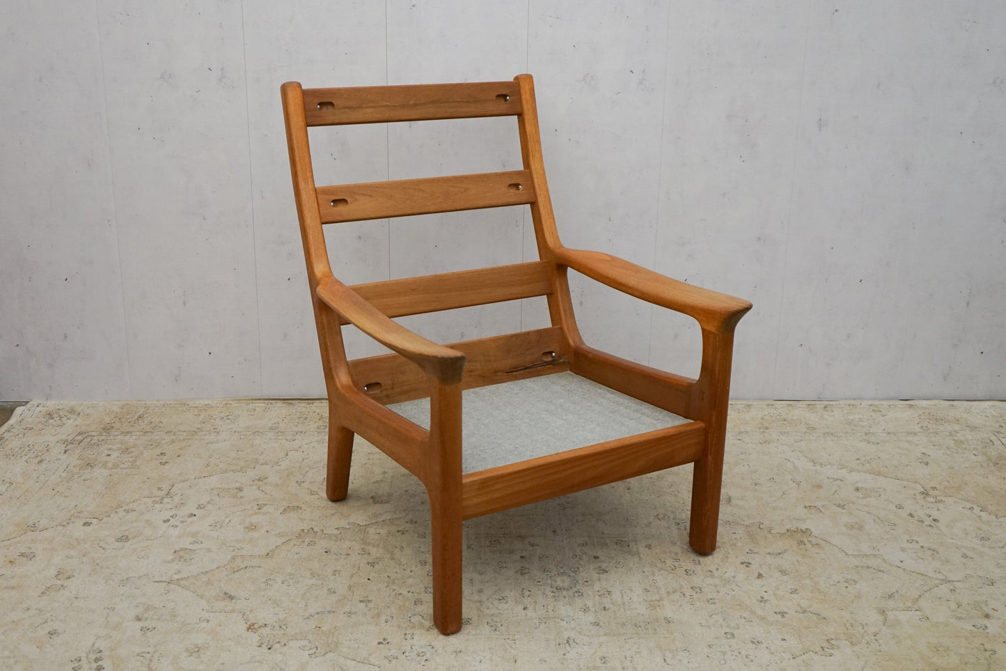 High back teak armchair new cover by Juul Kristensen Vintage