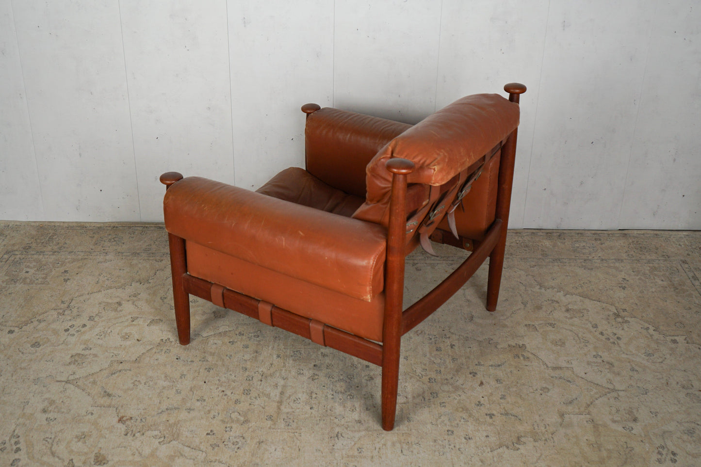 4x Vintage Teak Admiral Chair Armchair Real Leather Lounge Chair