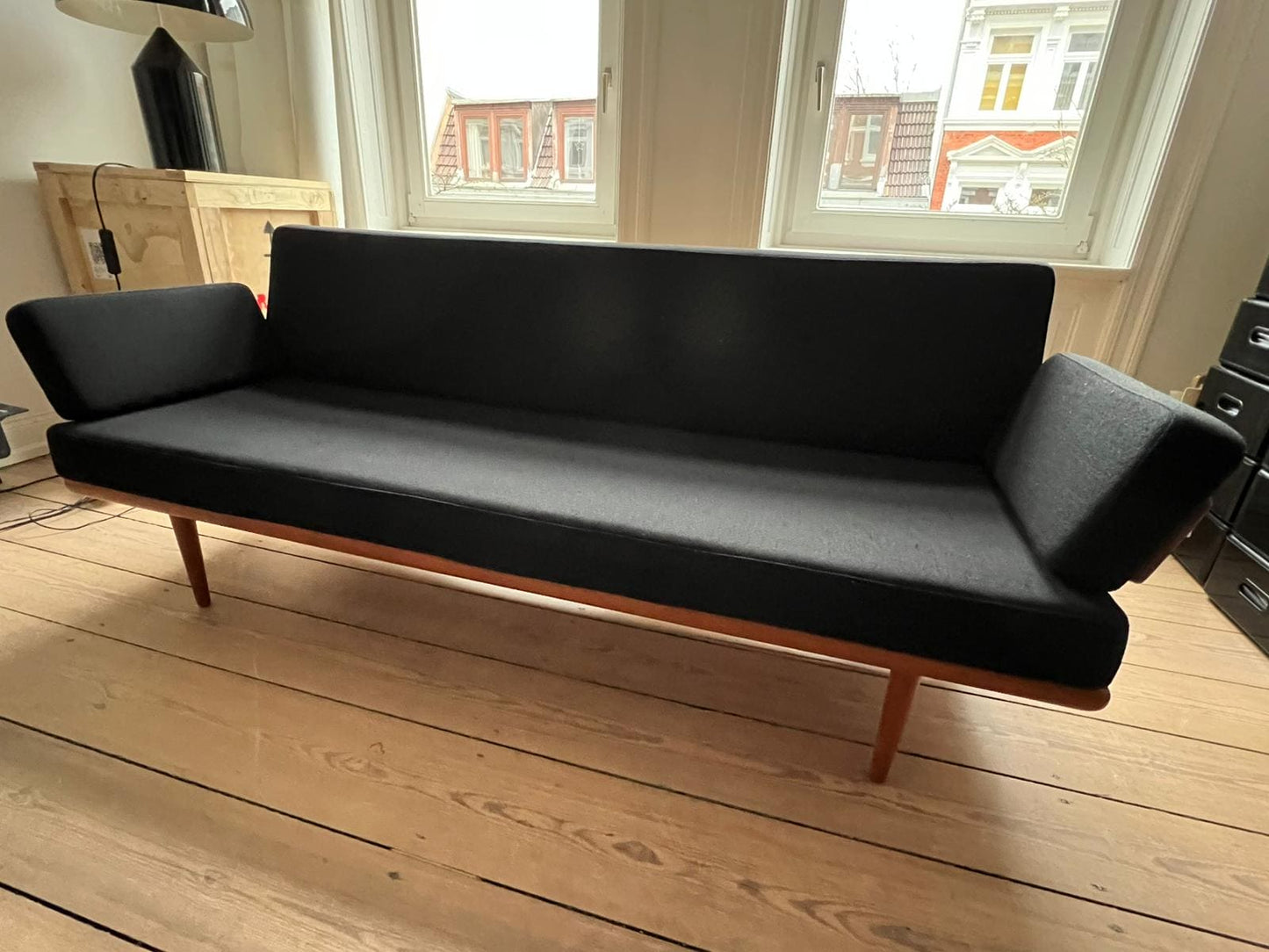 Danish vintage daybed Minerva with fabric by Raf Simons for Kvadrat Peter Hvidt and Orla Mølgaard Nielsen, 1960s