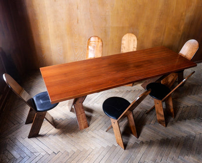 Exclusive dining set in brown wood by Marco Zanuso for Poggi Vintage