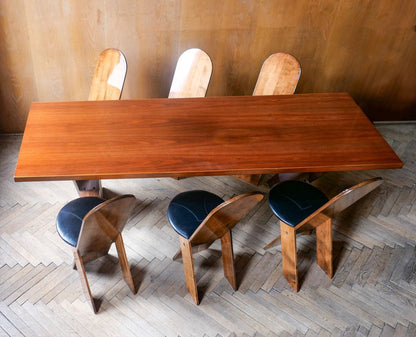 Exclusive dining set in brown wood by Marco Zanuso for Poggi Vintage