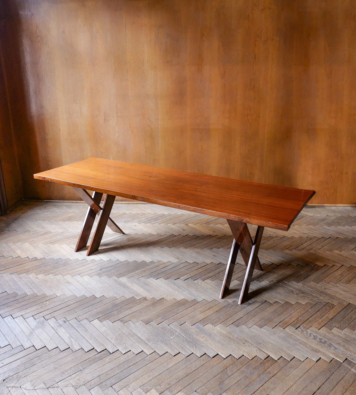 Exclusive dining set in brown wood by Marco Zanuso for Poggi Vintage