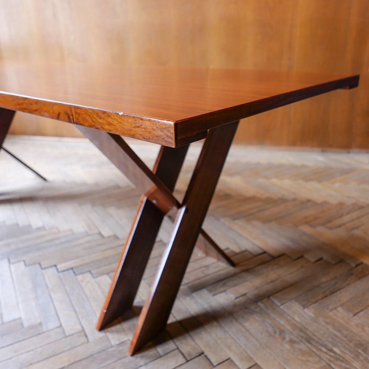 Exclusive dining set in brown wood by Marco Zanuso for Poggi Vintage