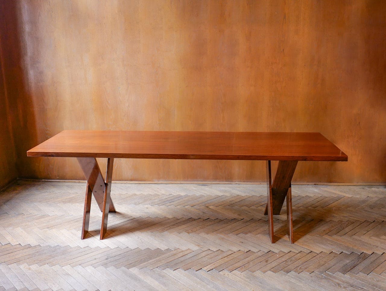 Exclusive dining set in brown wood by Marco Zanuso for Poggi Vintage