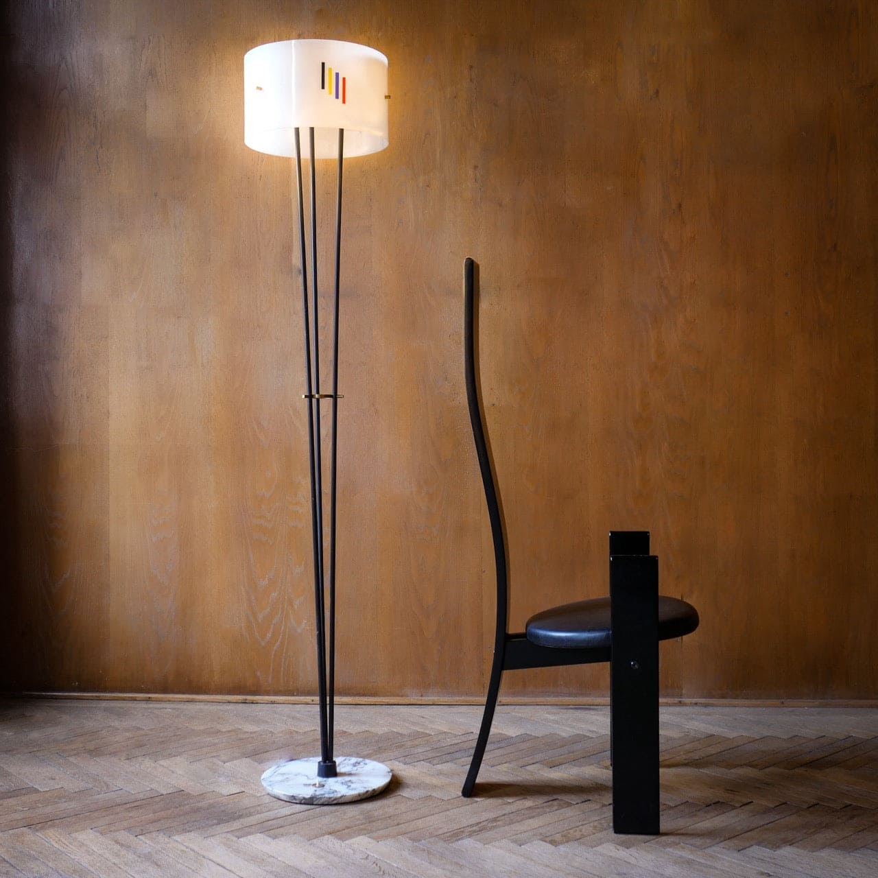 Stylish floor lamp made of steel and marble by Angelo Brotto design piece - Vintage