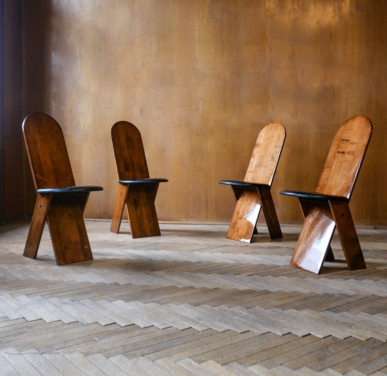 Exclusive dining set in brown wood by Marco Zanuso for Poggi Vintage