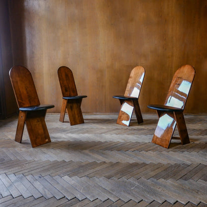 Exclusive dining set in brown wood by Marco Zanuso for Poggi Vintage