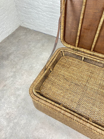 XL Rattan Chest Vintage Coffee Table Side Table with Tray