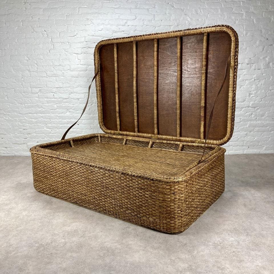 XL Rattan Chest Vintage Coffee Table Side Table with Tray