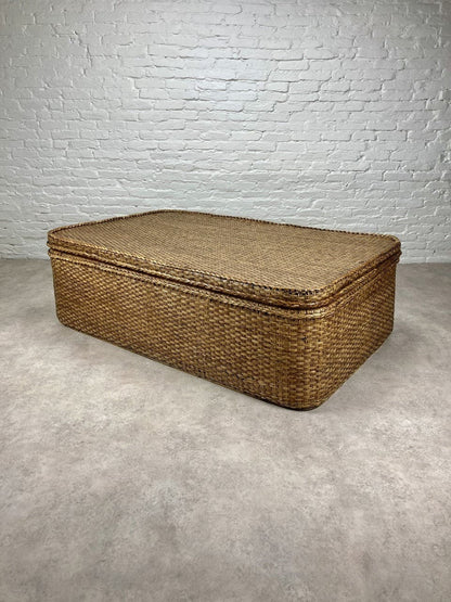 XL Rattan Chest Vintage Coffee Table Side Table with Tray