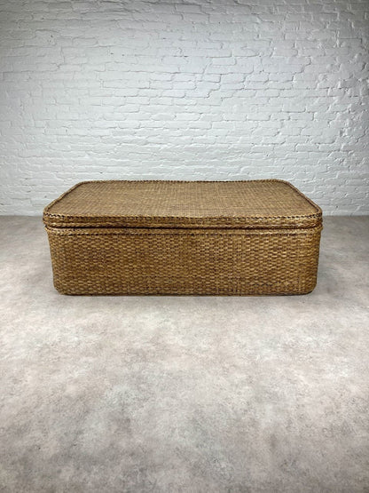 XL Rattan Chest Vintage Coffee Table Side Table with Tray