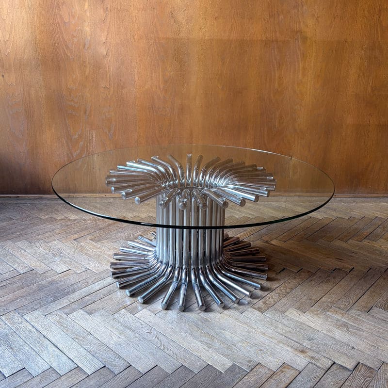 Table basse ronde chromée, Italie, vintage 1970