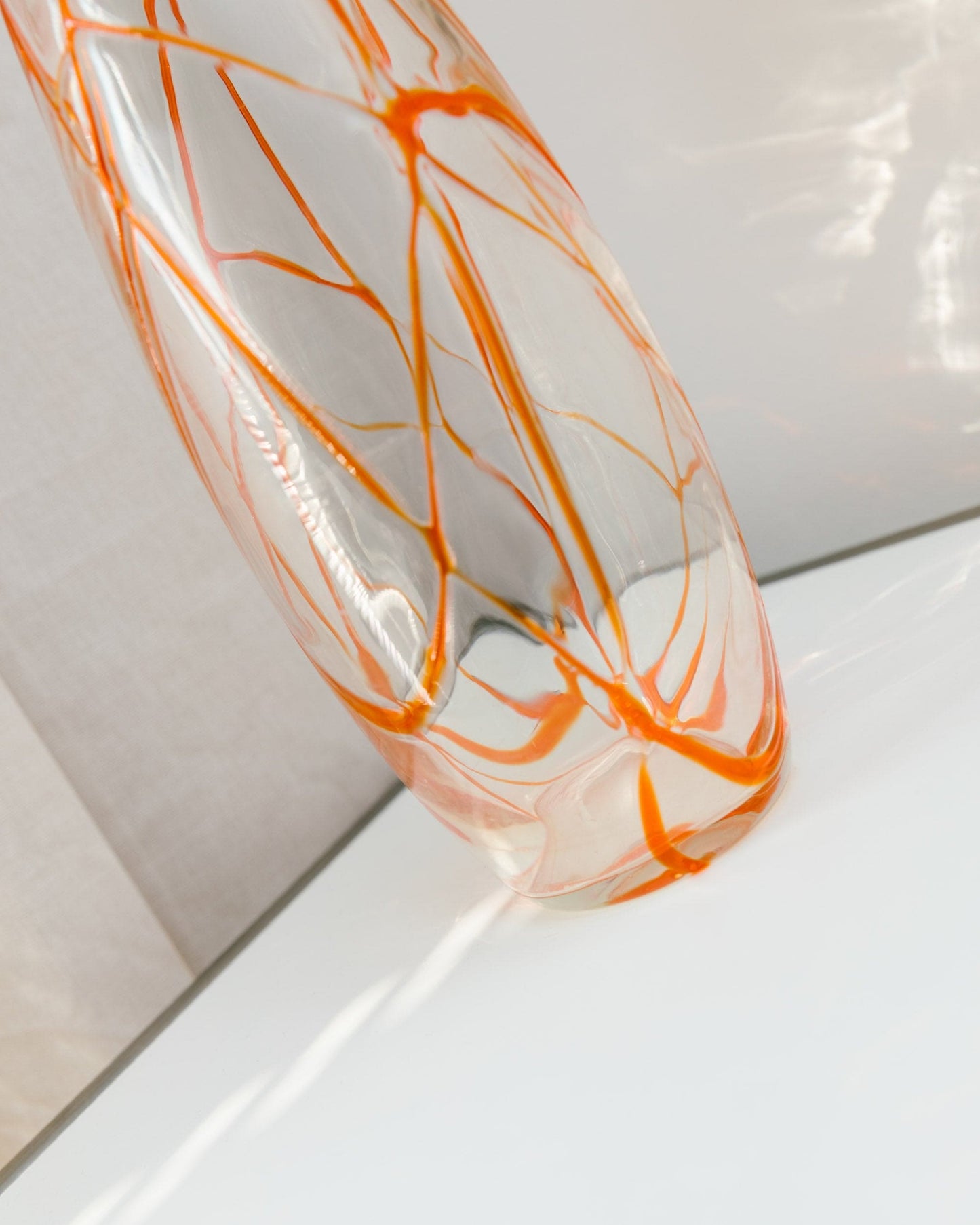 Murano blown glass vase Mouth blown clear glass and orange Mid-Century design Italy 1960s vintage