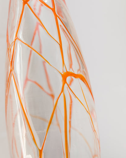 Vase en verre soufflé de Murano Verre clair soufflé à la main et orange Design du milieu du siècle Italie Années 1960 vintage