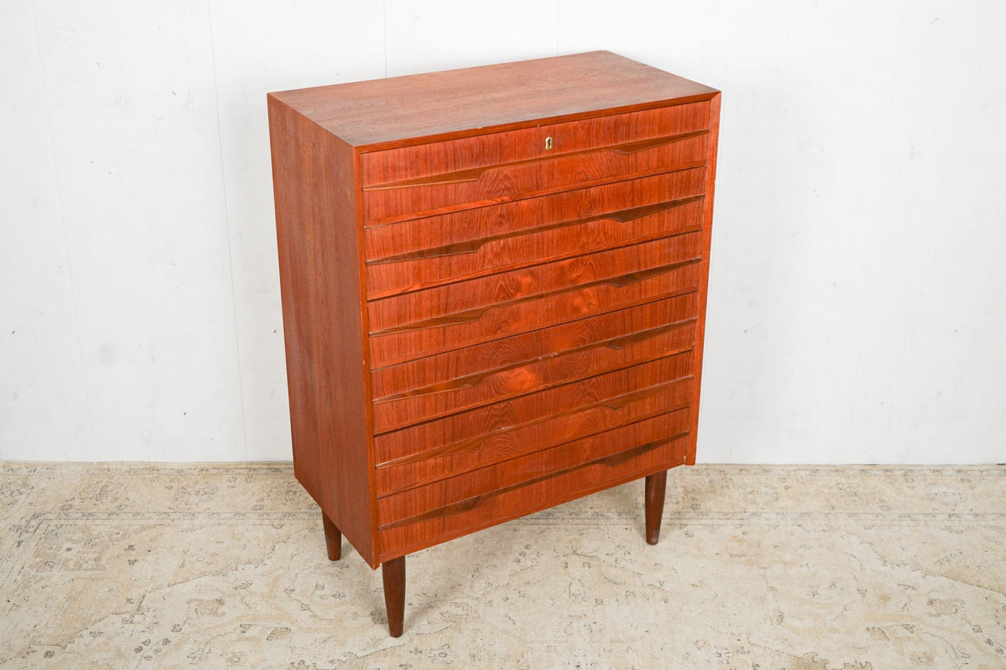 Teak Kommode Tallboy 77,5cm, Dänisch, 60er Jahre Vintage