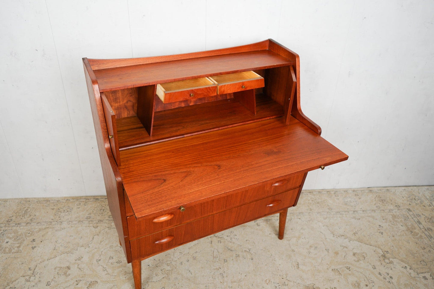 Vintage Teak Secretary Chest of Drawers Danish 60s Mid Century