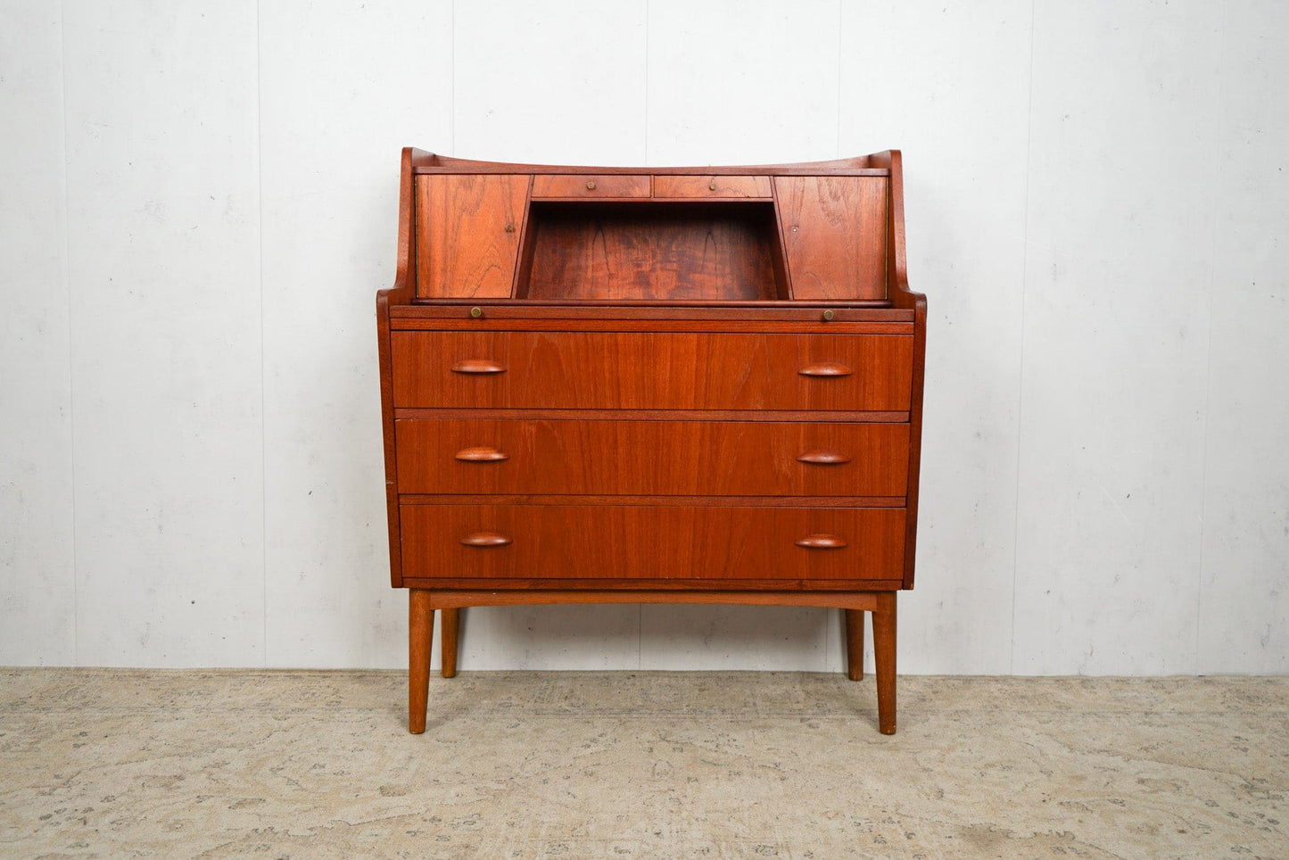 Vintage Teak Secretary Chest of Drawers Danish 60s Mid Century