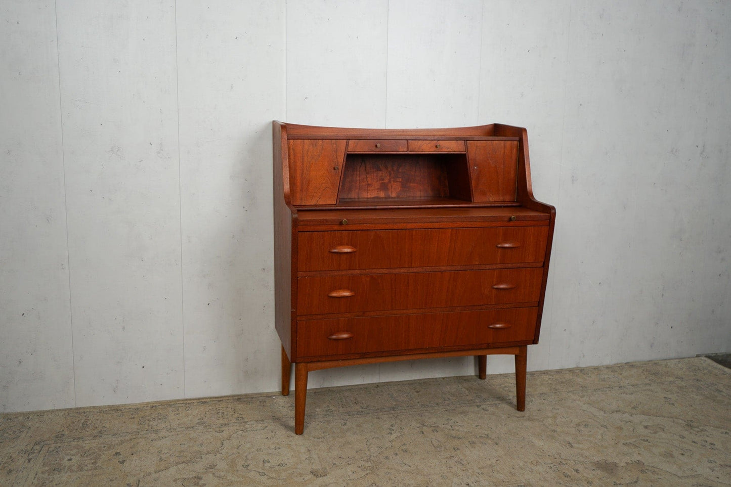 Vintage Teak Secretary Chest of Drawers Danish 60s Mid Century