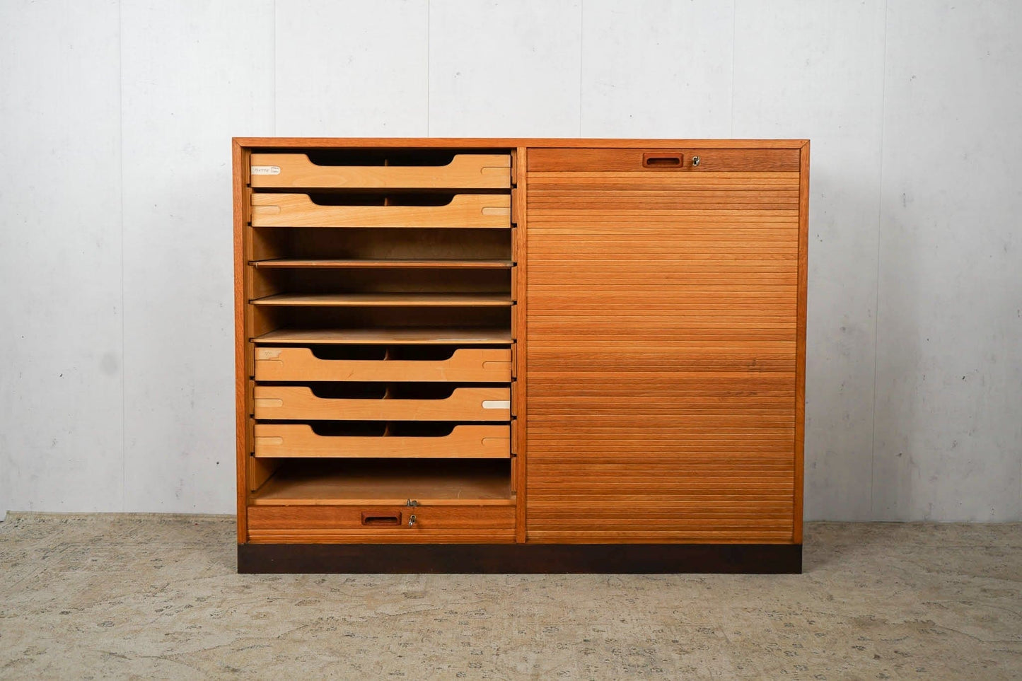 Danish louvre cabinet made of oak chest of drawers 60s Mid Century Vintage