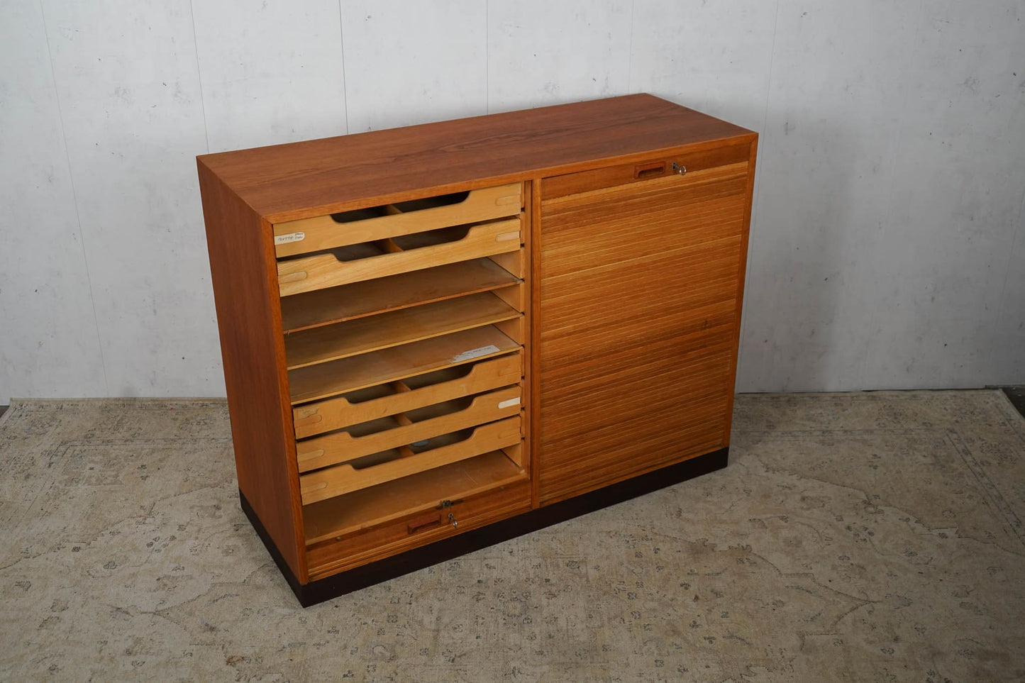 Danish louvre cabinet made of oak chest of drawers 60s Mid Century Vintage