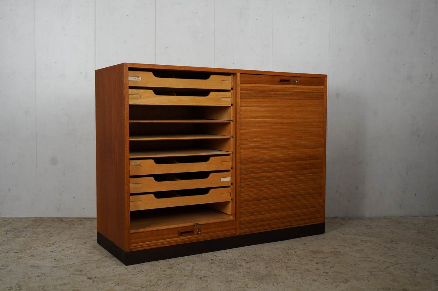 Danish louvre cabinet made of oak chest of drawers 60s Mid Century Vintage