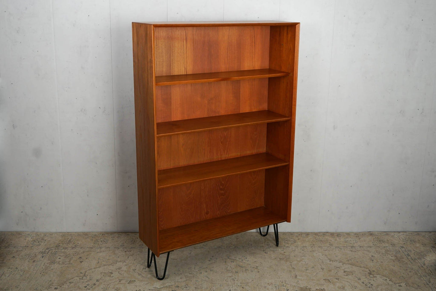 Teak Bookcase Hairpin 100cm high compartments Mid Century Danish Vintage