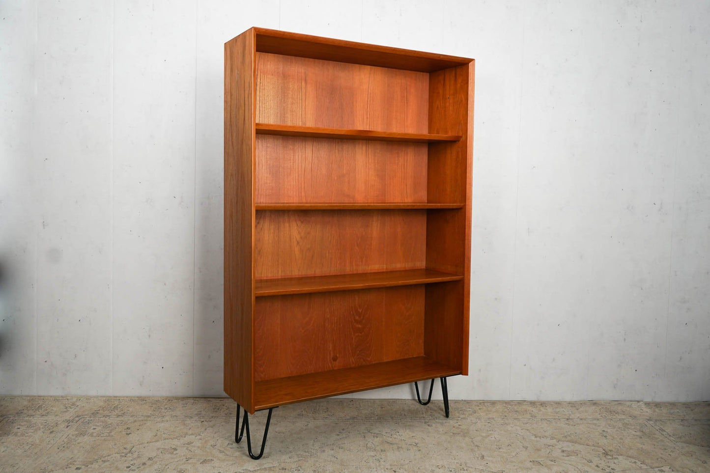 Teak Bookcase Hairpin 100cm high compartments Mid Century Danish Vintage