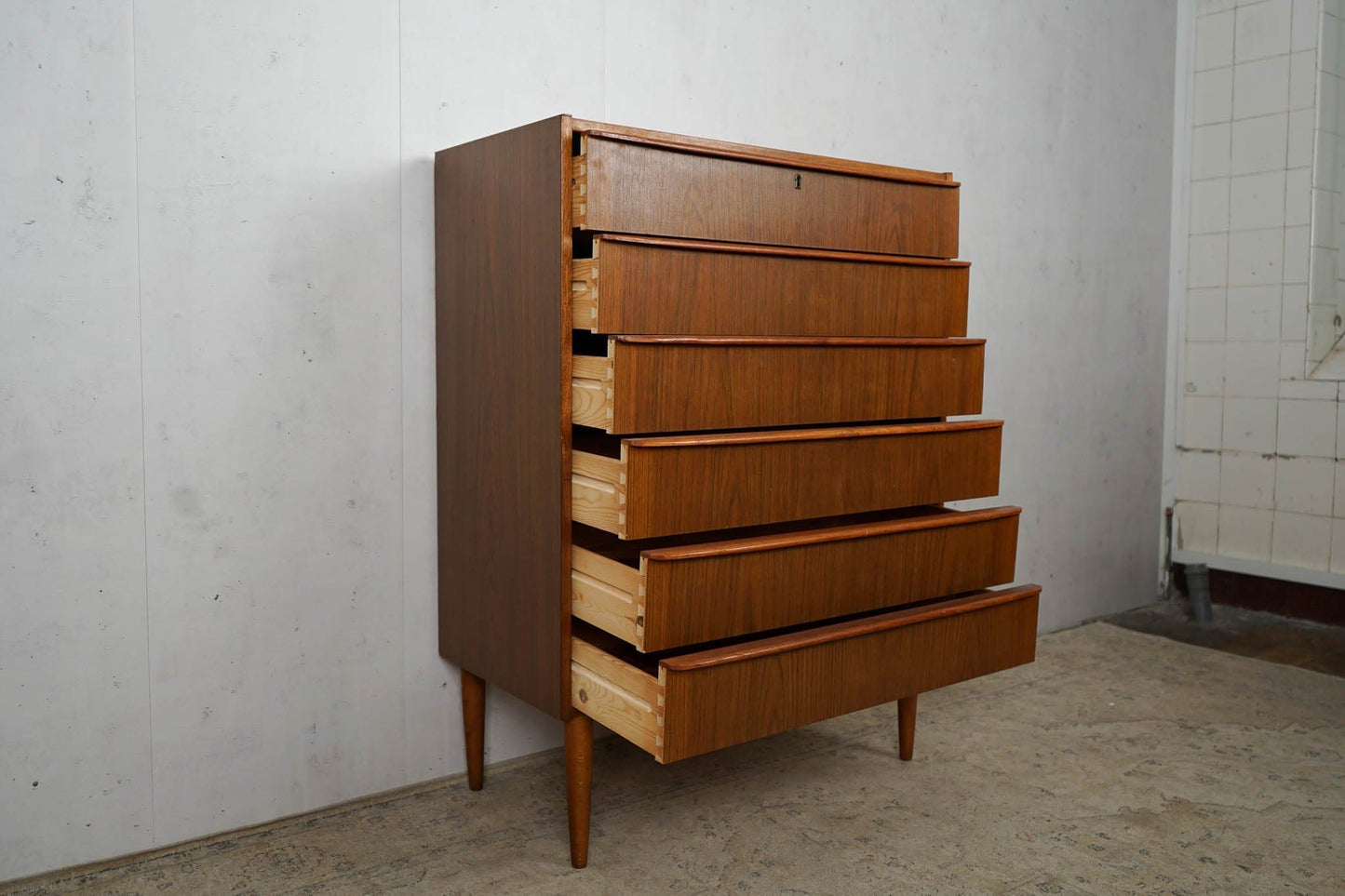 Dänische Teak Kommode Tallboy Retro 60er Mid Century Vintage