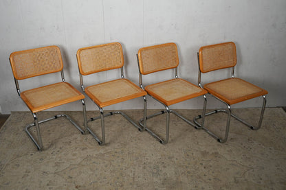 Chaise de salle à manger en porte-à-faux en rotin vintage du milieu du siècle