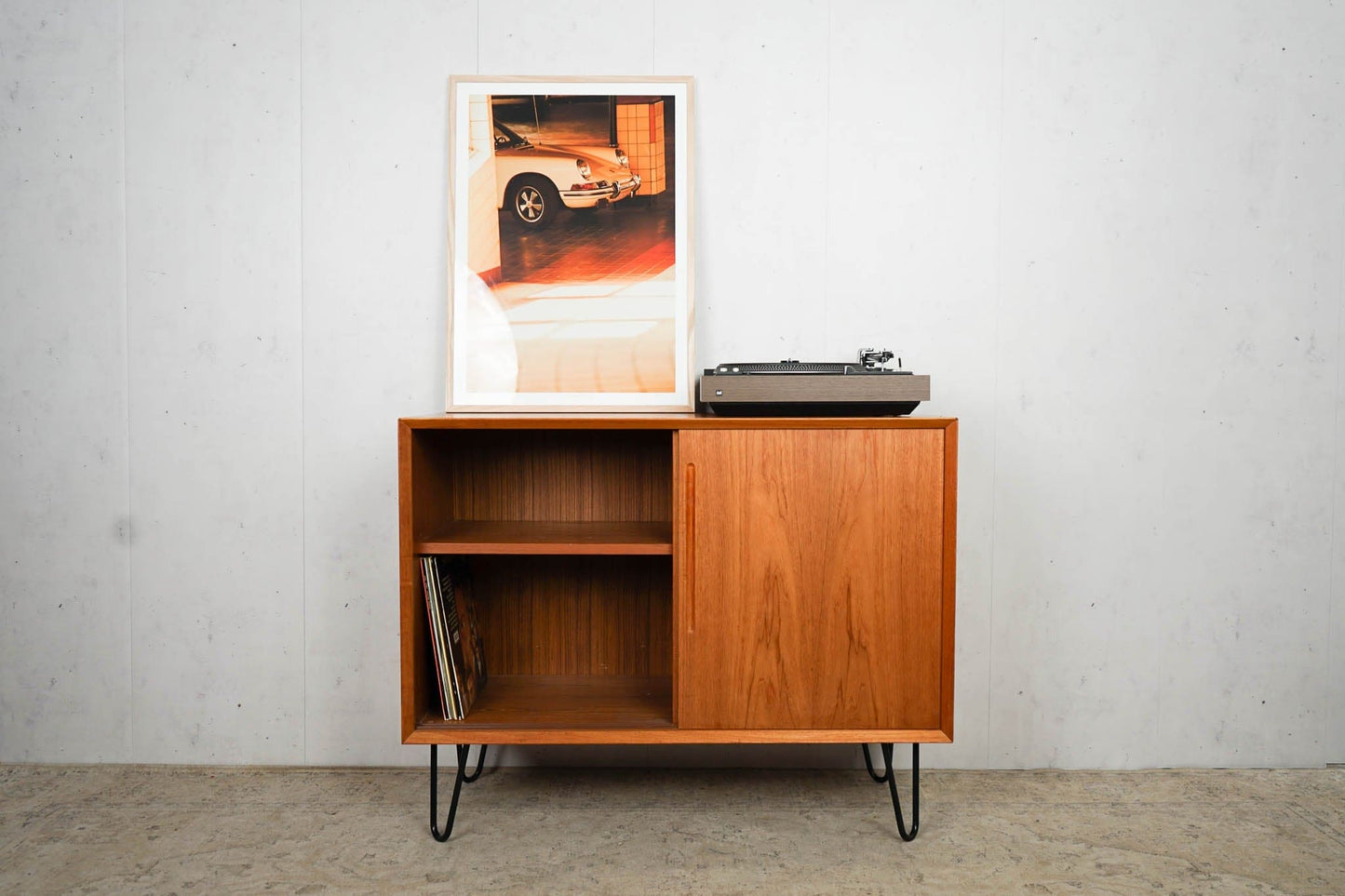 Teak Vinyl Sideboard Plattenschrank Mid Century Vintage