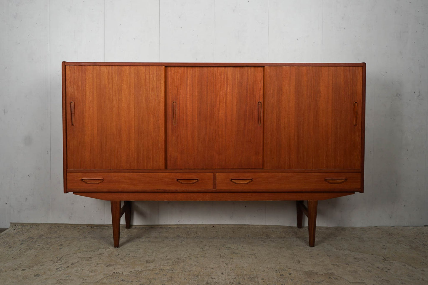 Buffet haut danois en teck années 60 milieu du siècle 180 cm vintage