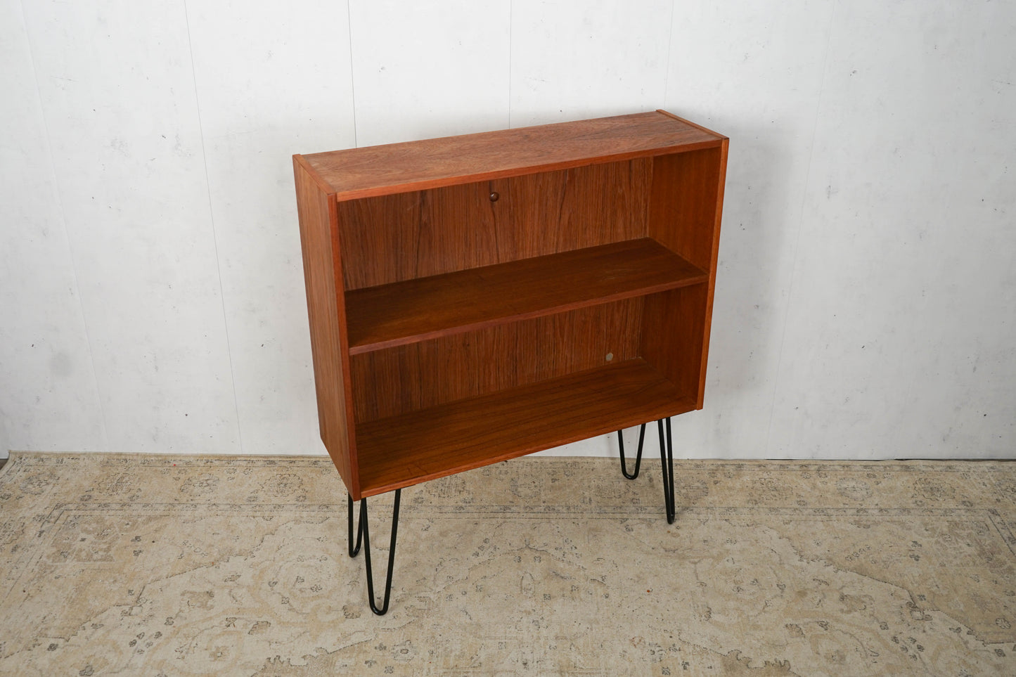 Teak Bookcase Hairpin 88.5cm large compartments Mid Century Danish Vintage