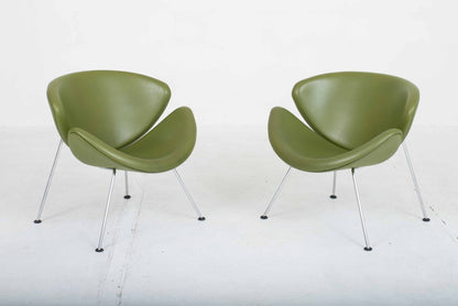 Fauteuil Artifort Orange Slice de Pierre Paulin en cuir vert