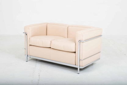 Cassina LC2 2er Sofa von Le Corbusier in cremefarbenem Leder Vintage