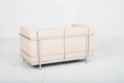 Cassina LC2 2er Sofa von Le Corbusier in cremefarbenem Leder Vintage