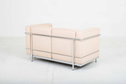 Cassina LC2 2er Sofa von Le Corbusier in cremefarbenem Leder Vintage