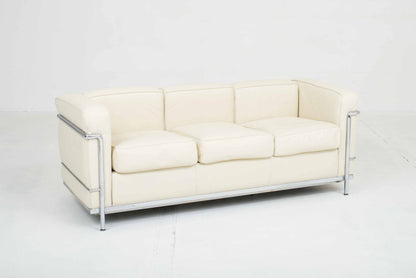 Cassina LC2 3er Sofa von Le Corbusier in cremefarbenem Leder Vintage