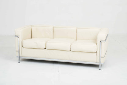 Cassina LC2 3er Sofa von Le Corbusier in cremefarbenem Leder Vintage