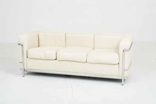 Cassina LC2 3-seater sofa by Le Corbusier in cream leather
