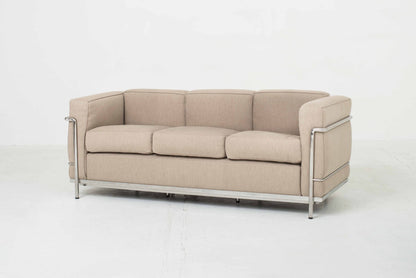 Cassina LC2 3-seater sofa by Le Corbusier in beige fabric Vintage