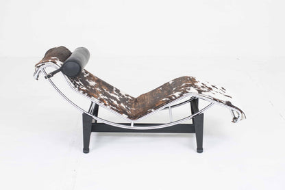 Cassina LC4 Chaise Longue by Le Corbusier with vintage spotted fur