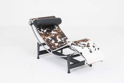 Cassina LC4 Chaise Longue by Le Corbusier with vintage spotted fur