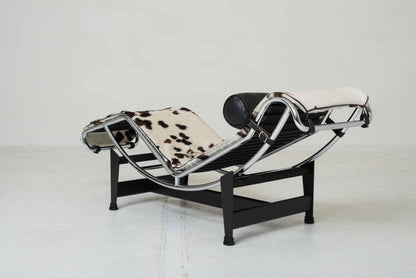 Cassina LC4 Chaise Longue by Le Corbusier with vintage spotted fur