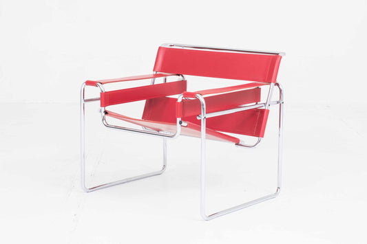 Knoll Wassily Chair / B3 armchair by Marcel Breuer in red leather Vintage