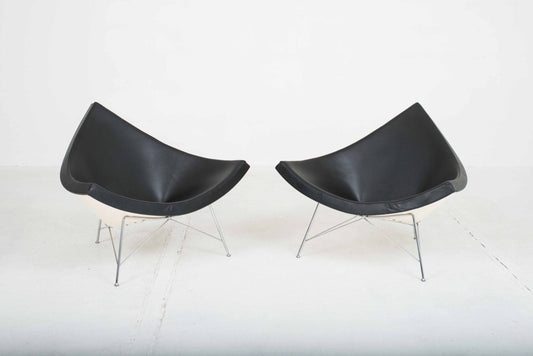 Vitra Coconut armchair by George Nelson in black leather
