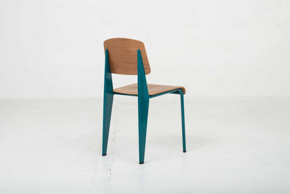 Vitra Standard Chair by Jean Prouvé in Walnut and Bleu Dynastie Vintage