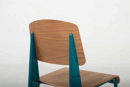 Vitra Standard Chair by Jean Prouvé in Walnut and Bleu Dynastie Vintage