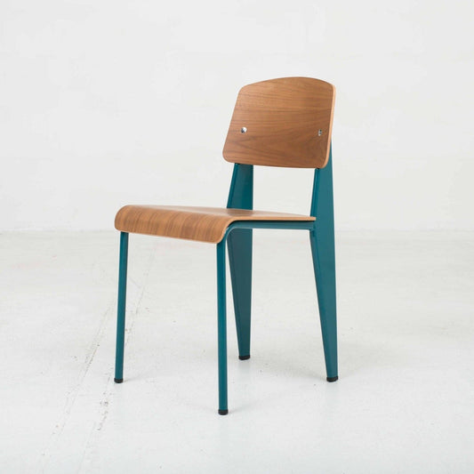 Vitra Standard Chair by Jean Prouvé in Walnut and Bleu Dynastie Vintage