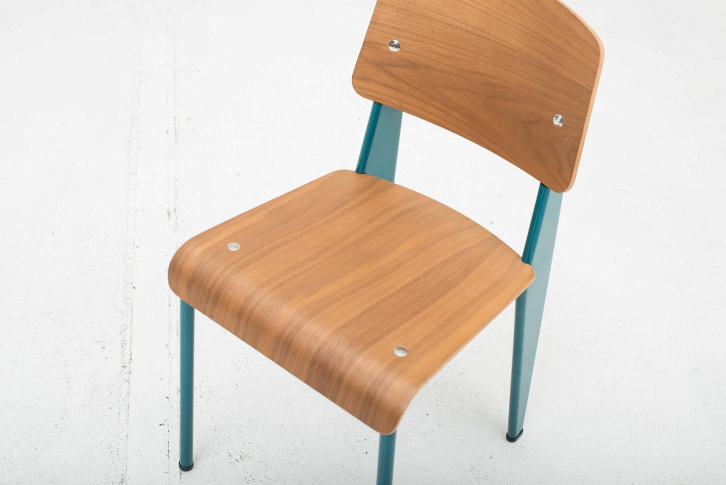 Vitra Standard Chair by Jean Prouvé in Walnut and Bleu Dynastie Vintage